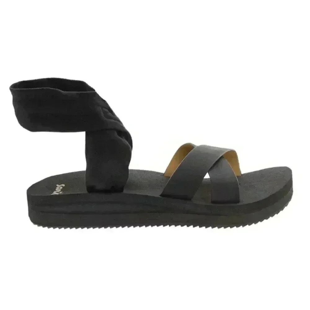 Sanuk Highland Sling ST Soft Top Womens 9 Black Platform Sandals Slip On NEW